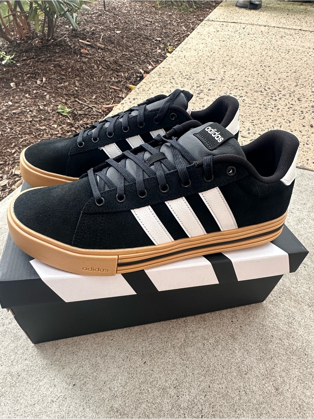 adidas Black White Sneakers with Gum Platform Sole